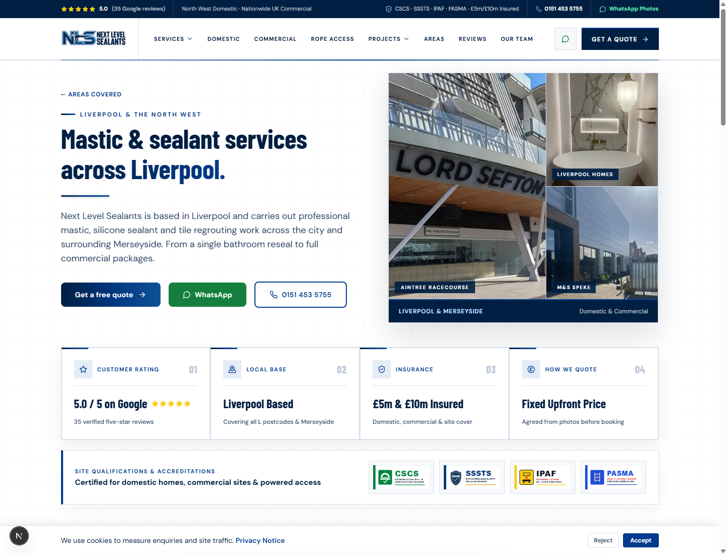 Next Level Sealants Liverpool town hub page